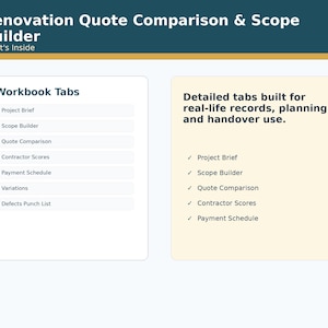 Renovation Quote Comparison & Scope Builder Excel Template (Digital Download)