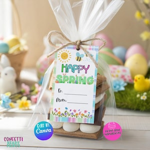 Etiquetas de recuerdo de primavera, etiquetas editables para cestas de regalo de Pascua (imprimibles)