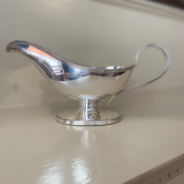 Vintage silverpläterad såsskål | Såssked i Sheffield-stil | Bordsservis i mitten av århundradet