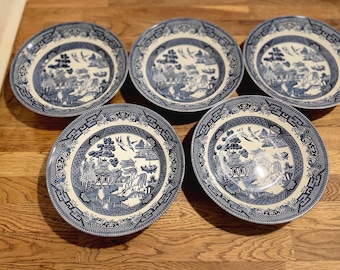 Juego de 5 cuencos para sopa estilo sauce azul vintage de Churchill England