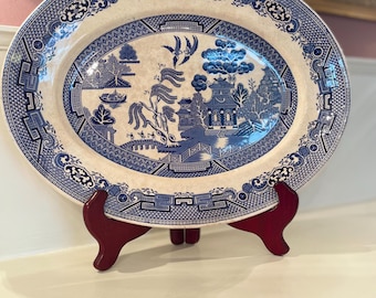 Vintage Ridgway “Willow” Blue Transferware Platter – Staffordshire England