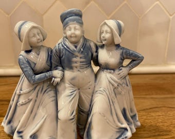 Stara porcelanowa figurka Schafer and Vater Delft Blue, holenderski chłopiec i dziewczynka