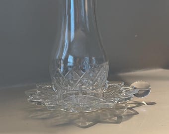 Lampa huraganowa z przezroczystego szkła prasowanego w stylu vintage z kominem i tacą w kształcie gwiazdy