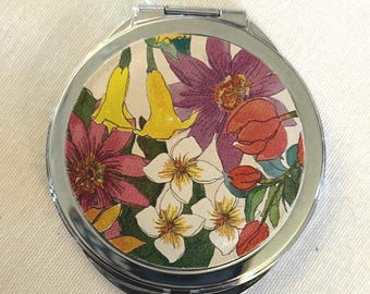 Kompaktowe lusterko Brighton Paradise Garden | Wzór w kwiaty w stylu vintage | Dwustronne lusterko powiększające | Akcesorium kolekcjonerskie