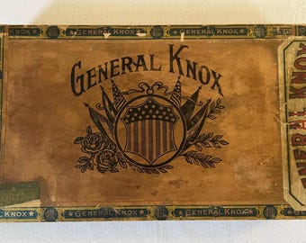 Antike General Knox Zigarrenkiste aus Holz John C. Herman Harrisburg PA Tobacciana