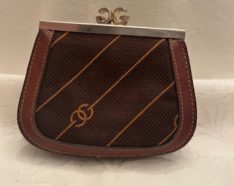 Portmonetka Gucci z lat 70. w stylu vintage | Brązowy skórzany płócienny zamek błyskawiczny z monogramem GG
