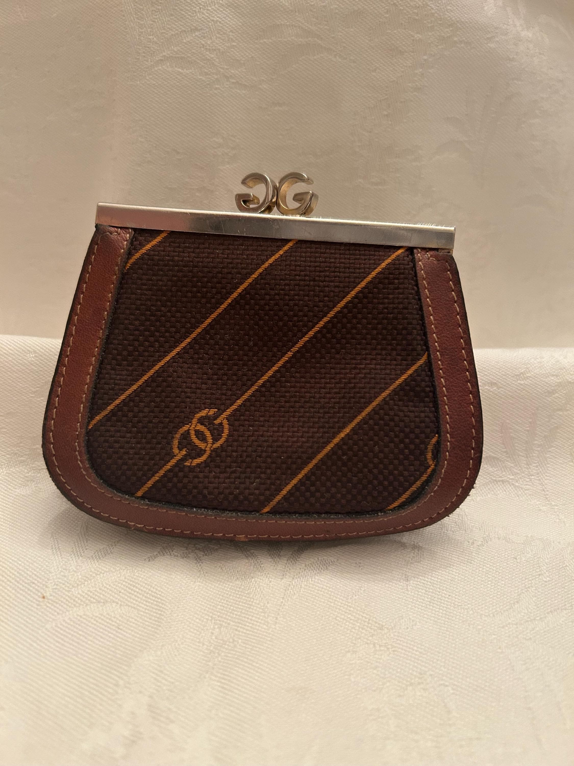 GUCCI ♡ Vintage ♡ clasp coin purse Vintage 1980s–1990s Gucci GG Monogram Navy Coin Purse With Kiss