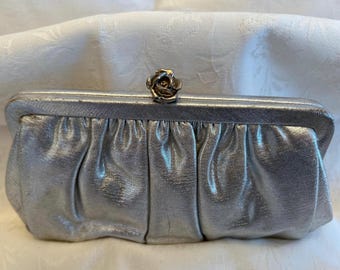 Vintage Admiral Metallic Silver Clutch, 1960s Pleated Evening Bag