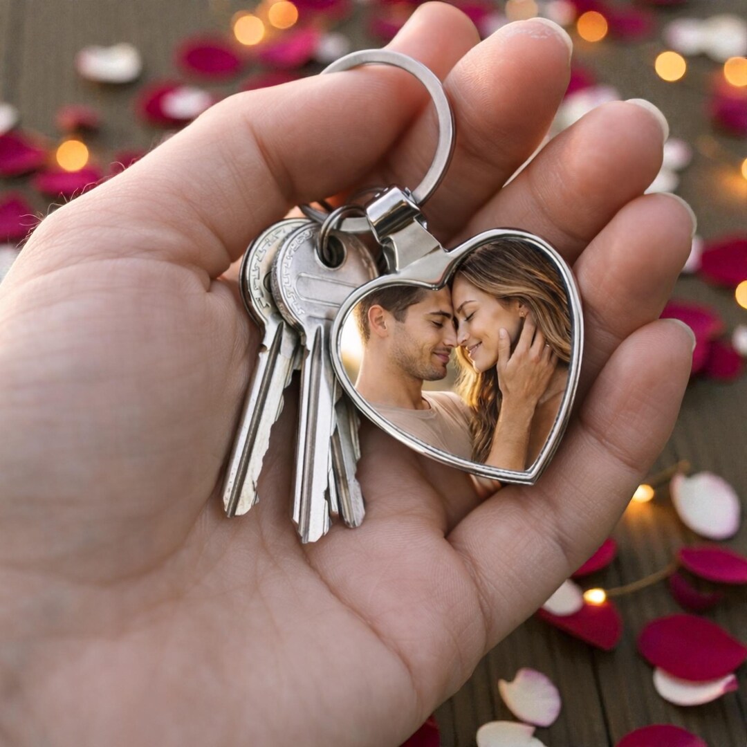 Personalized Heart Photo Keychain, Custom Picture Gift for Boyfriend or ...