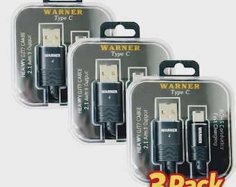 Warner Heavy Duty USB Type-C Cable - Fast Charging (3 Pack)