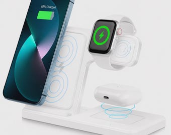 Wireless Charging Station 3-in-1 Standard 15W Fast Charger Stand White