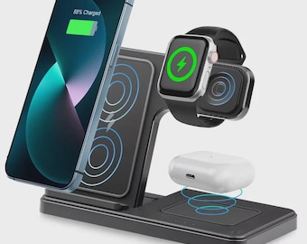 Wireless Charging Station 3-in-1 Standard 15W Fast Charger Stand Black