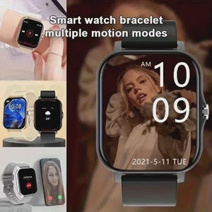 May include: A collection of smartwatches with various displays. One shows a music player interface, another displays the time and weather, and a third shows an incoming call from "Juliana." The main watch face displays the time as 10:09 AM, with the date and day.