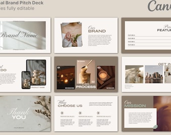 Plantilla de Canva para presentación de marca minimalista para startups y negocios / 19 diapositivas (beige, marrón)