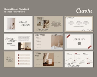 Plantilla de Canva para presentación de marca minimalista / Presentación para startups y pequeñas empresas / Diapositivas modernas para inversores