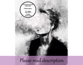 Woman hidden by clouds impressionist portrait painting, female artwork design, glamour portrait, large poster, home gift digital download