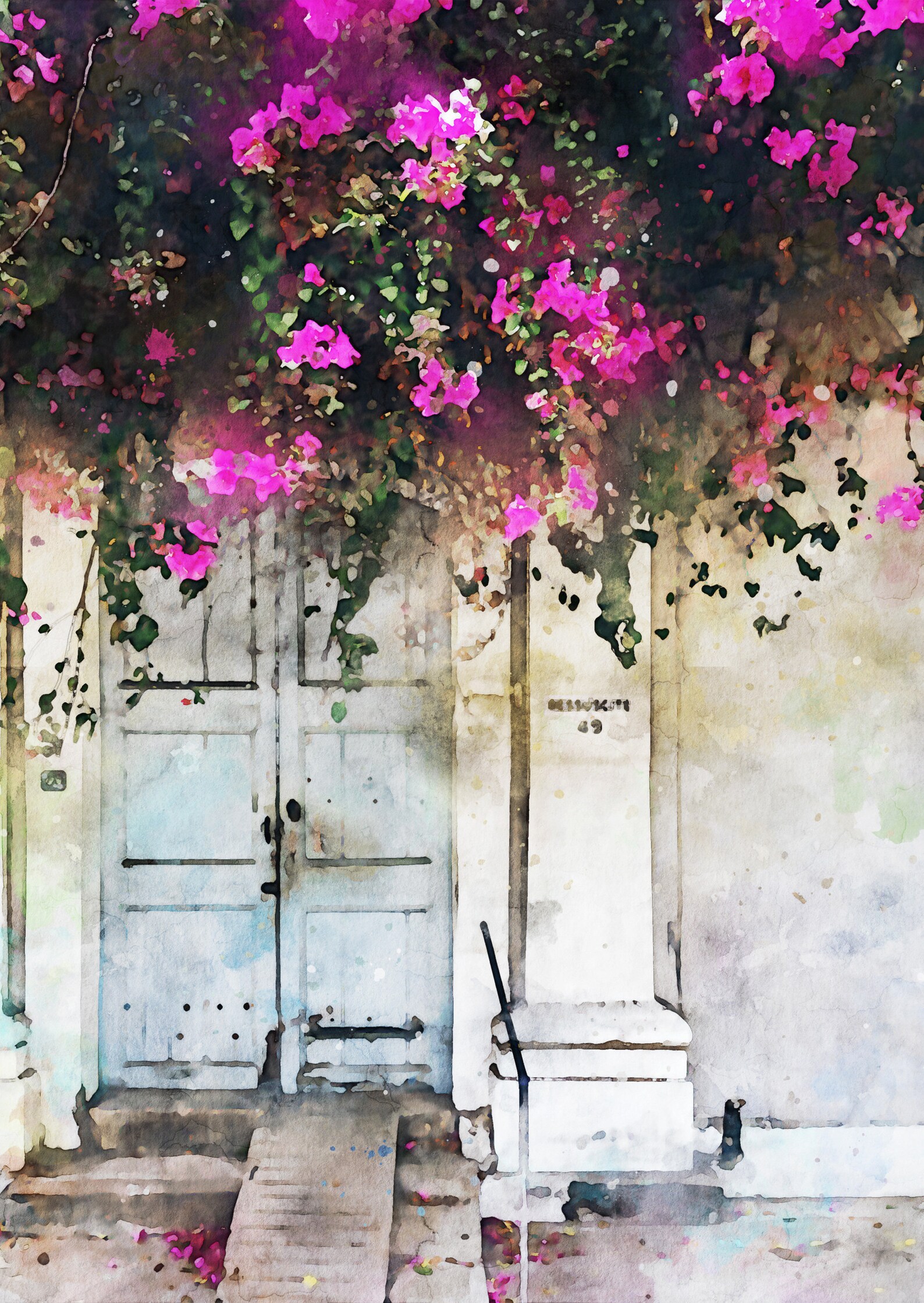 Französisch Haus mit Blumen über der Tür Aquarell Malerei | Etsy