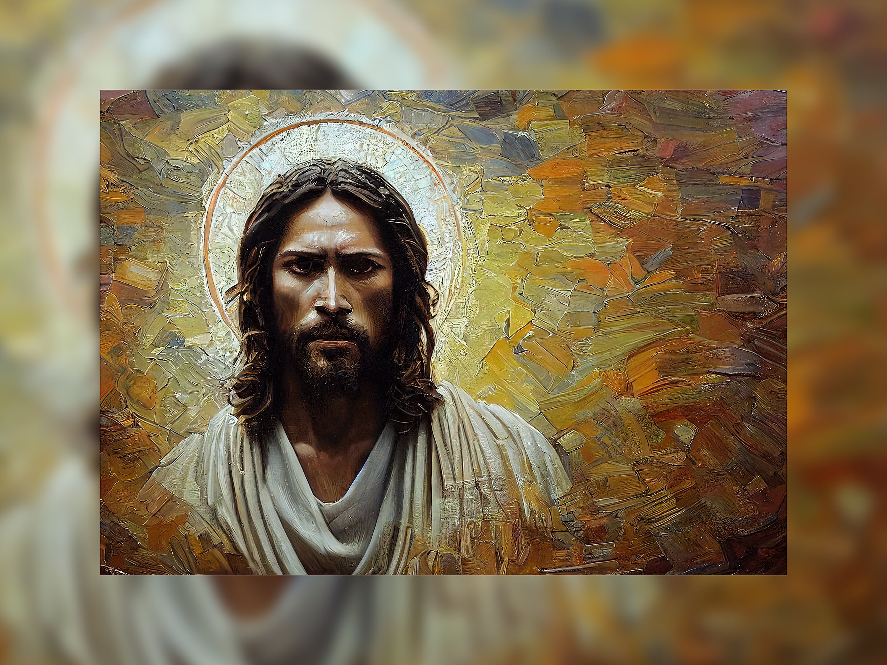 人気No.1/本体 2 Pcs Hand Painted Oil Paintings Jesus Portrait Wall Art For