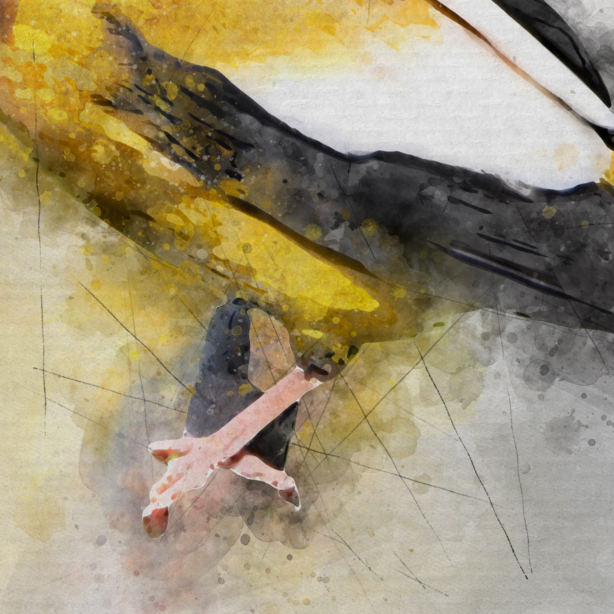 Gelbes und schwarzes Vogelgemälde Original Kunstdruck | Etsy