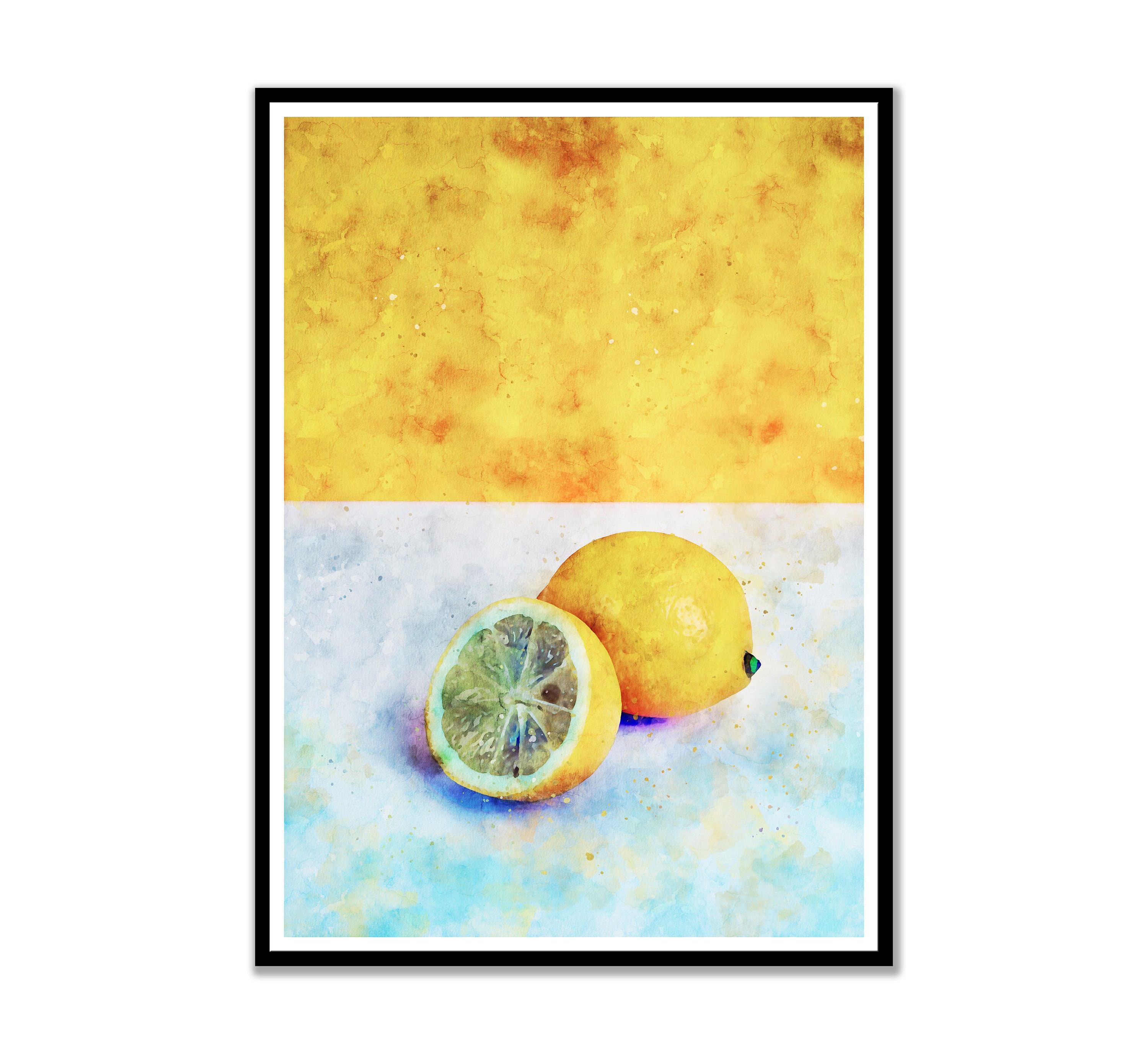 Kitchen Decor Citrus Printable Art Lemon Wall Art Fruit Abstract Art Watercolor Painting. Food Poster Printable Wall Art