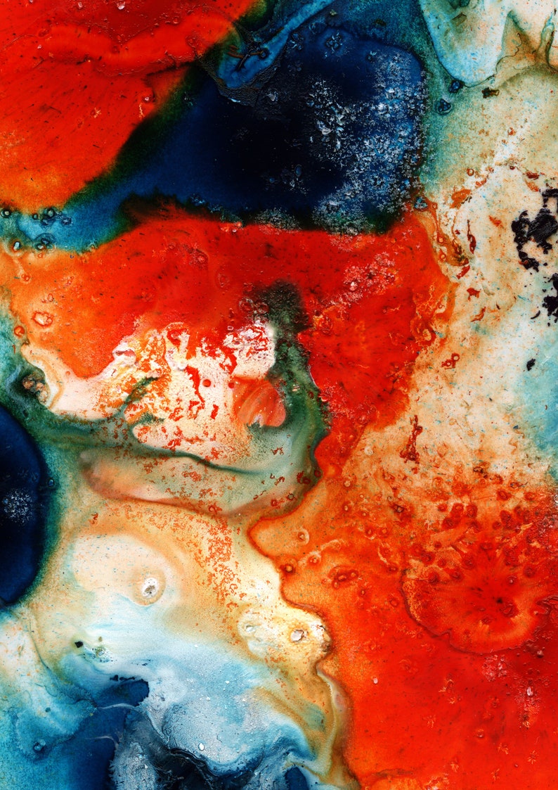 Blue orange abstract painting Printable wall art Print of Etsy