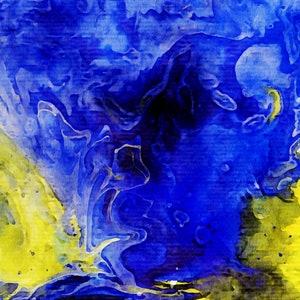 Blaues und gelbes abstraktes Aquarellbild druckbare | Etsy