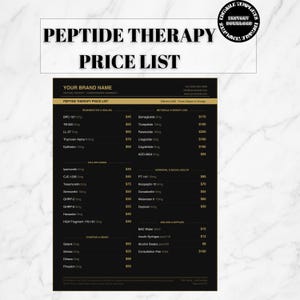Plantilla de lista de precios de terapia con péptidos / Diseño editable en Canva (tamaño carta estadounidense)