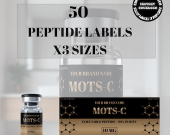 Peptide Labels, Peptide Therapy Label, Peptide Vial Label Templates, Printable Label, 50 peptides Label Template, Editable Peptide Label,