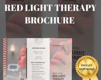 Red Light Therapy Trifold Brochure Template, LED Therapy Clinic Marketing, US & EU Print Size Canva Design