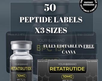 Editable Peptide Vial Labels, 50 Pre-filled Designs, 3 Sizes (Digital Download)