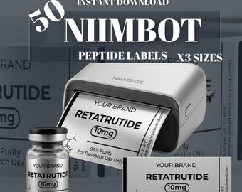 Niimbot Peptide Vial Labels | Silver Holographic Canva Templates (Digital Download)