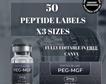 Editable Peptide Vial Labels, 50 Pre-filled Designs (Digital Download)