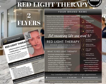 Modelo de Flyer de Marketing para Terapia com Luz Vermelha | Flyer Promocional para Spa de Bem-Estar | Modelo Editável no Canva | Anúncio para Clínica de Estética