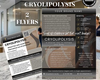 Modelo de Flyer para Escultura Corporal por Criolipólise | Marketing CoolSculpting | Modelo Editável no Canva | Promoção de Congelamento de Gordura | Flyer para Clínica de Estética Médica