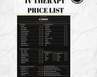 IV Therapy Price List Template, IV Drip Menu, Med Spa Pricing Sheet, Wellness Clinic Menu, Editable Canva Template