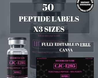 Peptide Label, Peptide Therapy Labels, Peptide Vial Label Templates, Pink Labels, 50 Peptides Label, Editable Peptide Label, peptide clinic