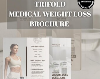 Weight Loss Brochure, GLP, GLP-1 Weight Loss Template, Semaglutide Tirzepatide Med Spa, Clinic Marketing, Trifold,