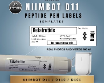 Peptide Pen Labels for Niimbot D11 | Thermal Label Templates | 15x50mm | Editable Canva Labels