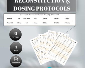 Peptide Quick Reference Guide, Peptide Reconstitution & Dosing Cheat Sheet,  Peptide Marketing Flyer