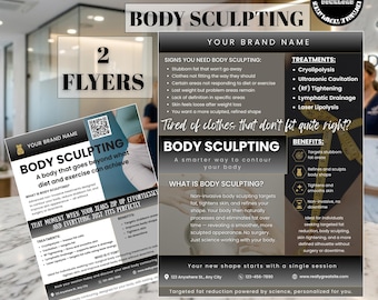 Pacote de modelos de flyer para contorno e escultura corporal | Modelo Canva para clínica de estética médica | Formato Carta (EUA) editável