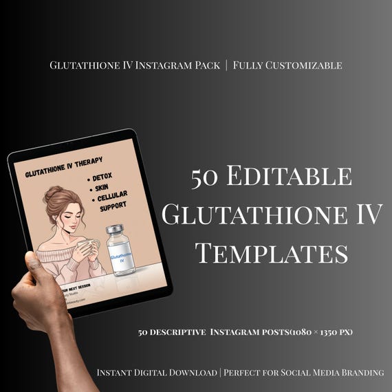 glutathione iv graphic Glutathione IV Instagram Post Templates, Wellness Clinic Canva Social Media  (digital Download)