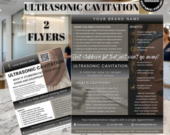 Pacote de modelos de flyers sobre cavitação, flyers sobre cavitação ultrassônica e modelagem corporal | Editável no Canva (Formato Carta EUA)
