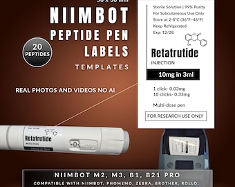 Peptide Pen Label Templates for Niimbot | 20 Editable Thermal Sticker Designs | Canva Templates