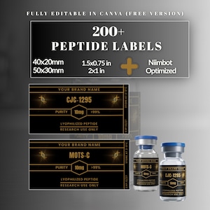 Peptidetiketter, mallar för niimbot, peptidetiketter 40 x 20 mm, niimbot m2, etiketter 2 x 1 tum, Canva-nedladdning,