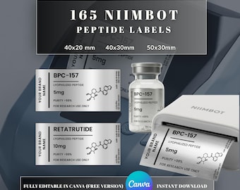 Niimbot peptide labels, peptide label templates, Canva, instant download, 40x20mm, 40x30mm, 50x30mm, Niimbot m2,b21, thermal printers