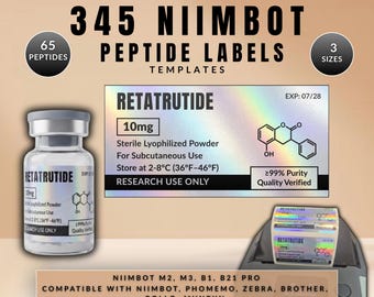 NIIMBOT Peptide Vial Labels Bundle - Niimbot Printable Template - 65 Peptides 3 Sizes - Editable Canva Design - Instant Download