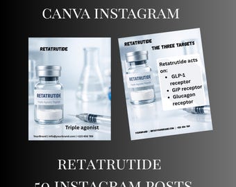 Modelos de postagens para Instagram da Retatrutide, Bem-estar e Fitness, Editáveis no Canva (Download Digital)