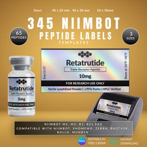 Niimbot Peptide Vial Labels,  Niimbot Printer m2, m3 b1, b21 pro | Canva Editable Template | Peptide Label Design | Digital Download