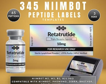 Niimbot Peptide Vial Labels,  Niimbot Printer m2, m3 b1, b21 pro | Canva Editable Template | Peptide Label Design | Digital Download