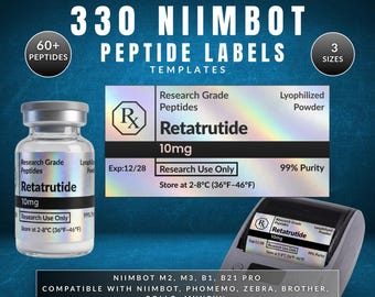 Niimbot Peptide Label Template, 330 Peptide Vial Labels, Canva Editable Design, M2, M3, B21 Printable Sticker Template, Digital Download